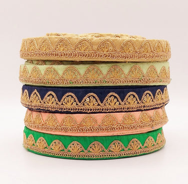 Green Art Silk Trim with Gold Embroidery and Sequins Indian Sari Border Trim By 3 Yards Decorative Trim Craft Lace